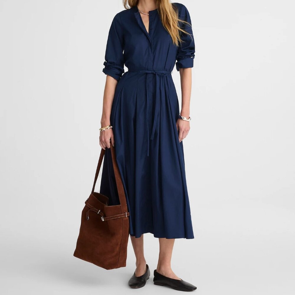 MADEWELL Tie-Waist Midi Shirtdress in Midnight Blue sz 4 NX636